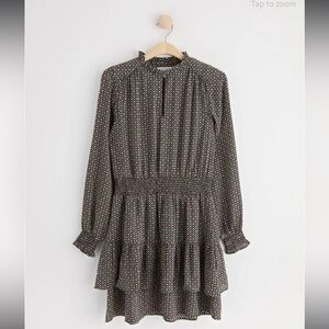 Patterned long sleeve dress with flounces